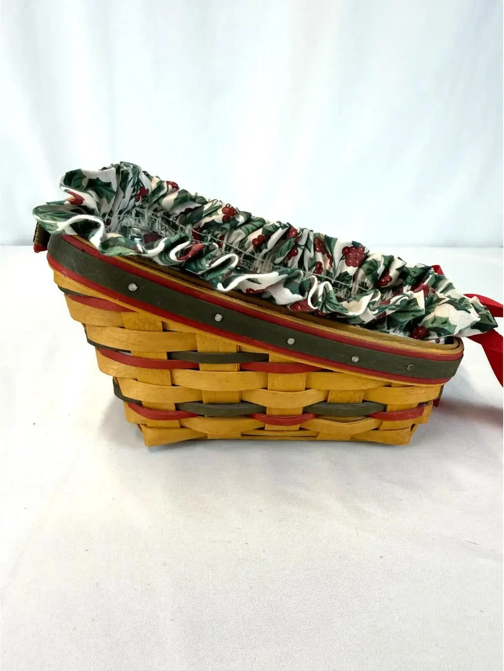 1998 Longaberger Dash Away Sleigh Basket w/Holly Liner & Protector Vintage